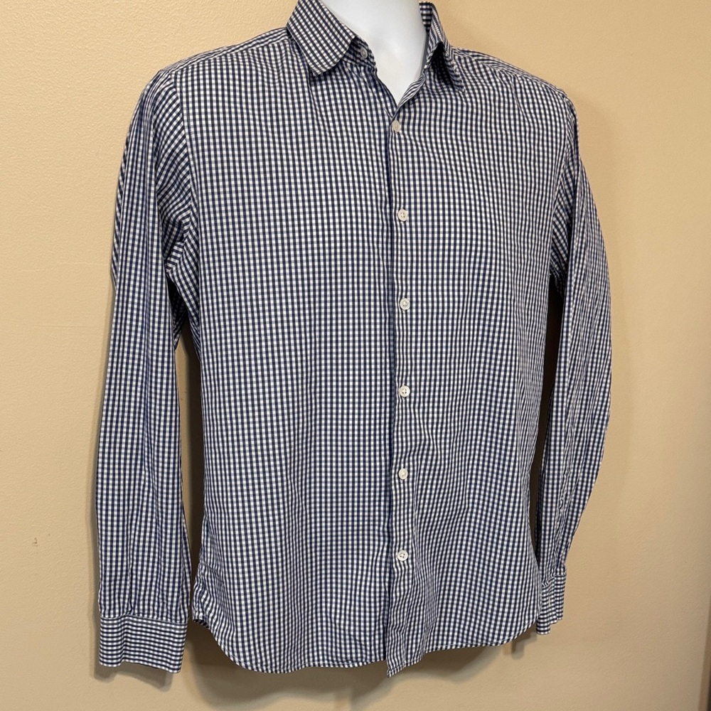 Theory Men’s Navy Gingham Cotton Button-Down Shirt, Size M